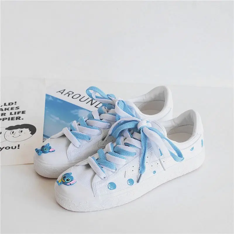 Disney Stitch Couple Fashion Men Women Vulcanize Shoes Male Platform Sneakers Girls Casual kateboarding Shoes flats 3D graffiti