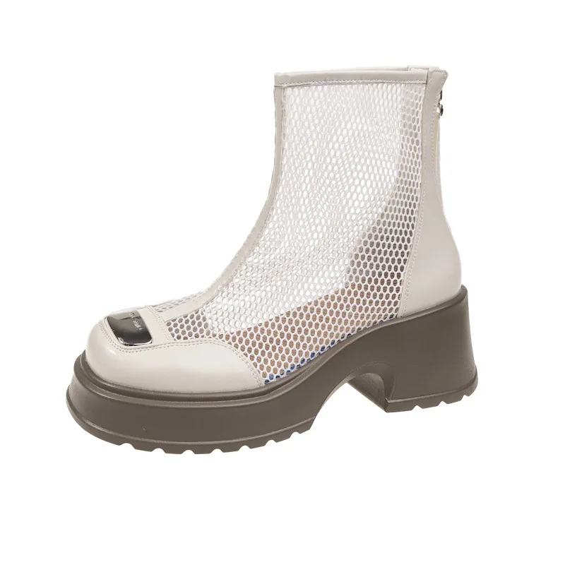 

Grenadine Hollow Out Women's Short Boots 2023 Summer New Designer Platform Sandals Shoes Women Breathable Zipper Boot Sandal