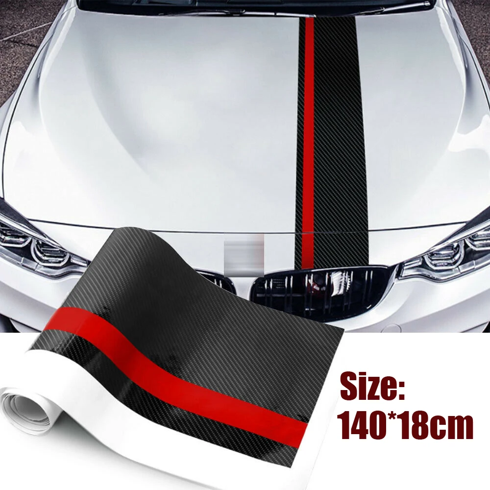 

Universal Car Auto Rally Racing Stripes Front Hood 5D Carbon Fiber Vinyl Decal Sticker 1 Roll of Double Dual Stripes 140*18CM