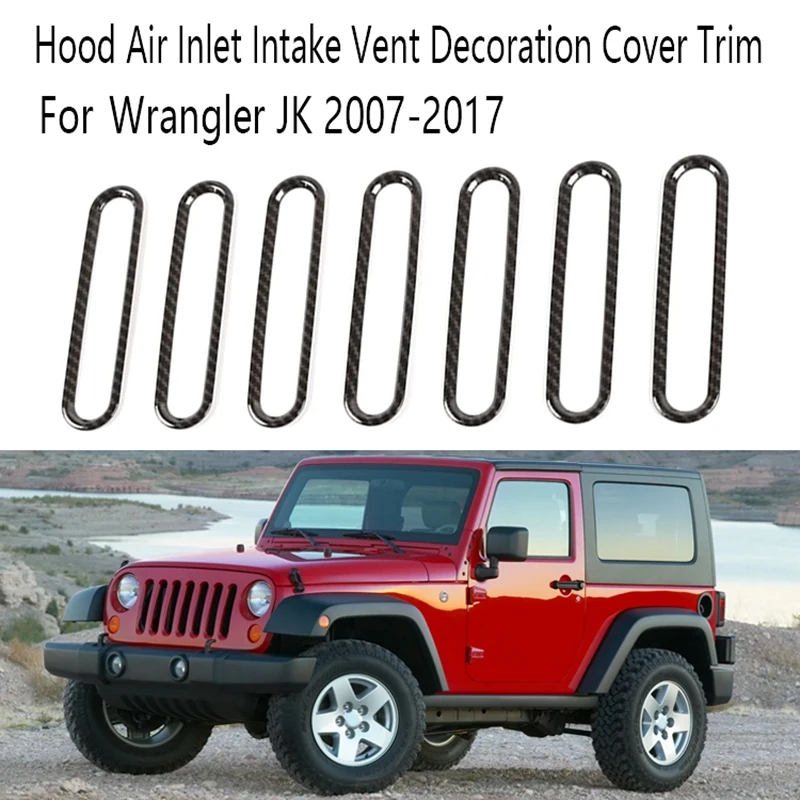 

7 PCS Engine Hood Air Inlet Vent Covers Accessories Kits For Wrangler For JK 2007-2017 Carbon Fiber