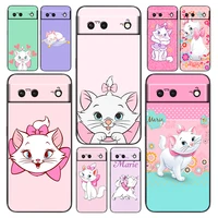 disney cute marie cat phone case for google pixel 7 6 pro 6a 5a 5 4 4a xl 5g black silicone tpu cover