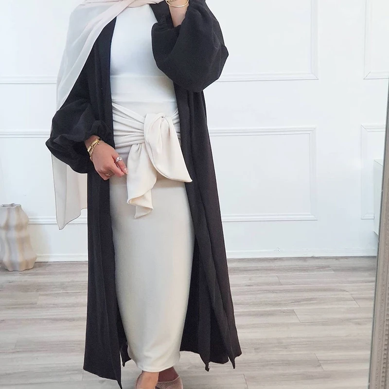 2022 Summer Muslim Clothing Puff Sleeve Cardigan Dubai Elegant Long Skirt Arabian Women'S Clothing ملابس رمضانيه قرقيعان Lsm15