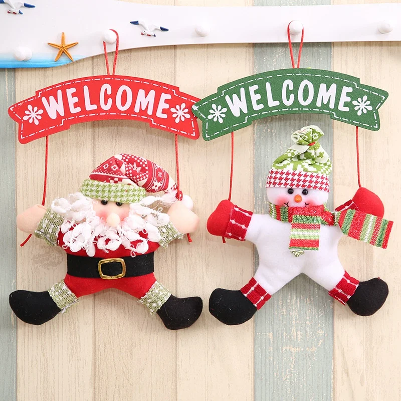

Рождественские подвесные дверные вешалки для украшения, 2 шт., плюшевая кукла, камин, декоративная ткань, дверной знак, зимний венок