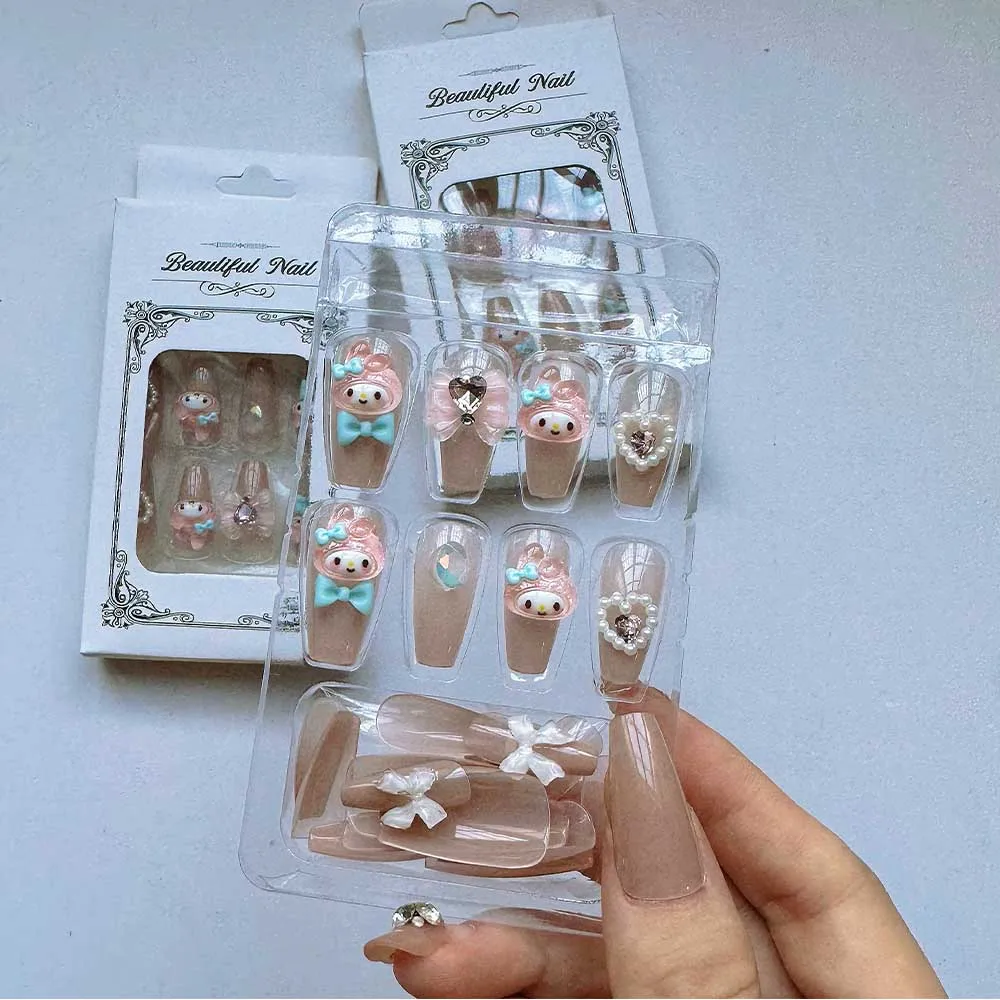 24 шт. милые мультяшные накладные ногти с мелодиями японская Корея бантом и