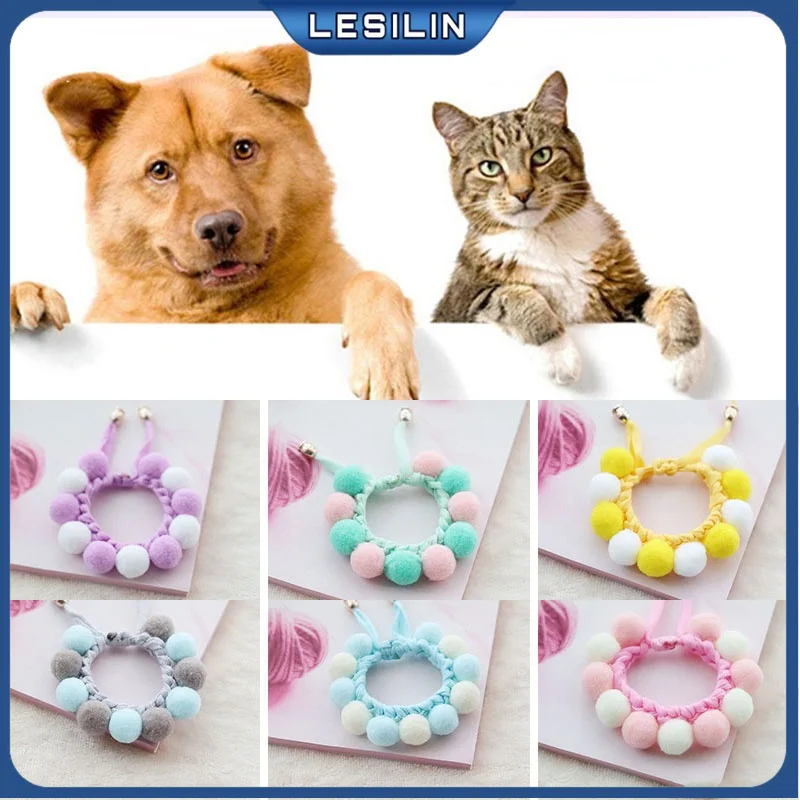

Розовый, синий, плюшевый ошейник в виде шара для собаки, раньше, ремешок на шею для щенка с жемчугом, ошейник для мопса, котенка