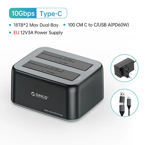 Orico HDD Enclosure 3.5 "SATA na typ-C 10Gbps pevný disk Docking Station podpora UASP 12V3A Power Adapter pro HDD/SSD