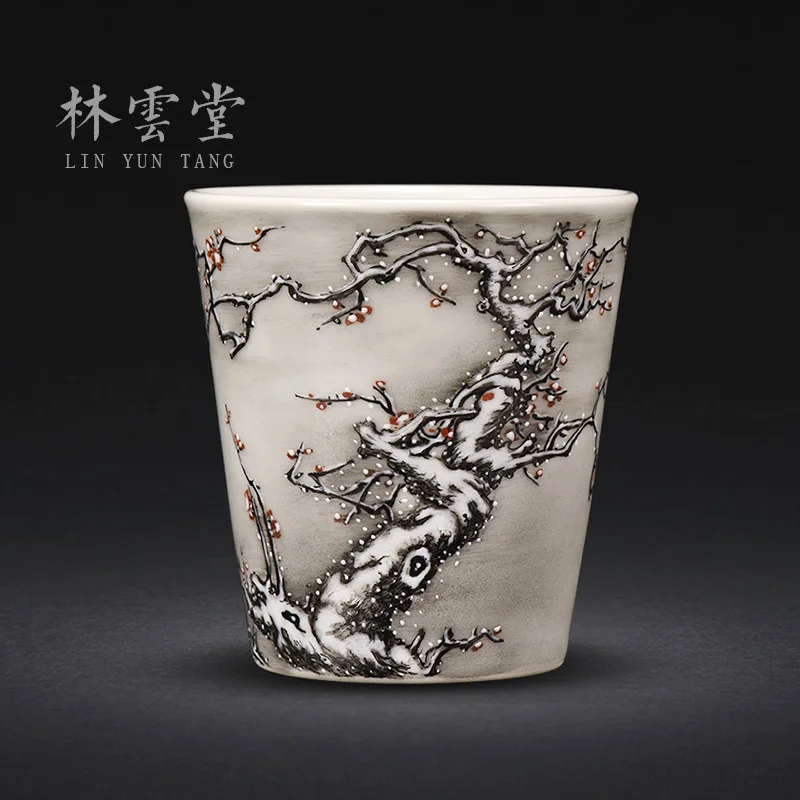 

|Lin Yuntang jingdezhen pastel fragrance-smelling cup full manual hand-painted master cup kung fu tea cups LYT9011