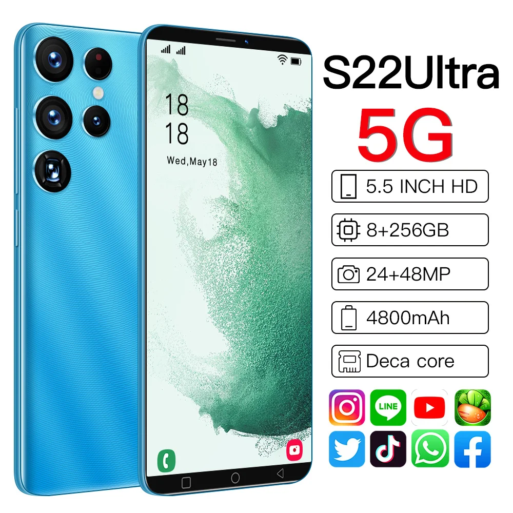 

Смартфон S22Ultra, 5,5 дюйма, 8 + 128 ГБ, 4800 мАч, 24 + 48 Мп