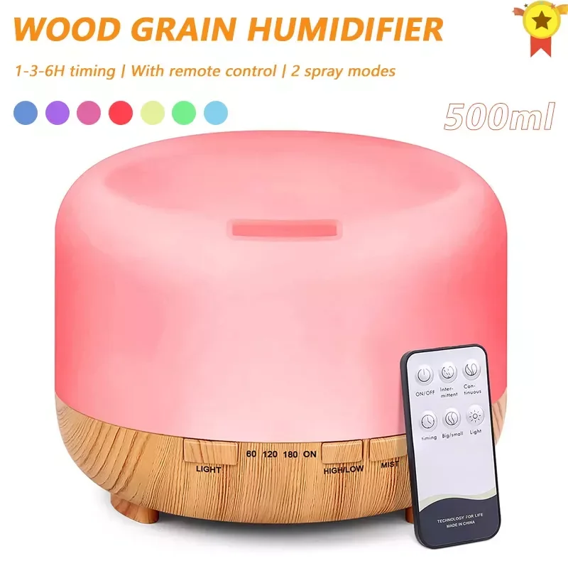 

NEW2023 Essential Oil Diffuser Aromatherapy Mist Diffusers Essential Oils Wood Grain Ultrasonic Diffuser Remote Control Timer LE