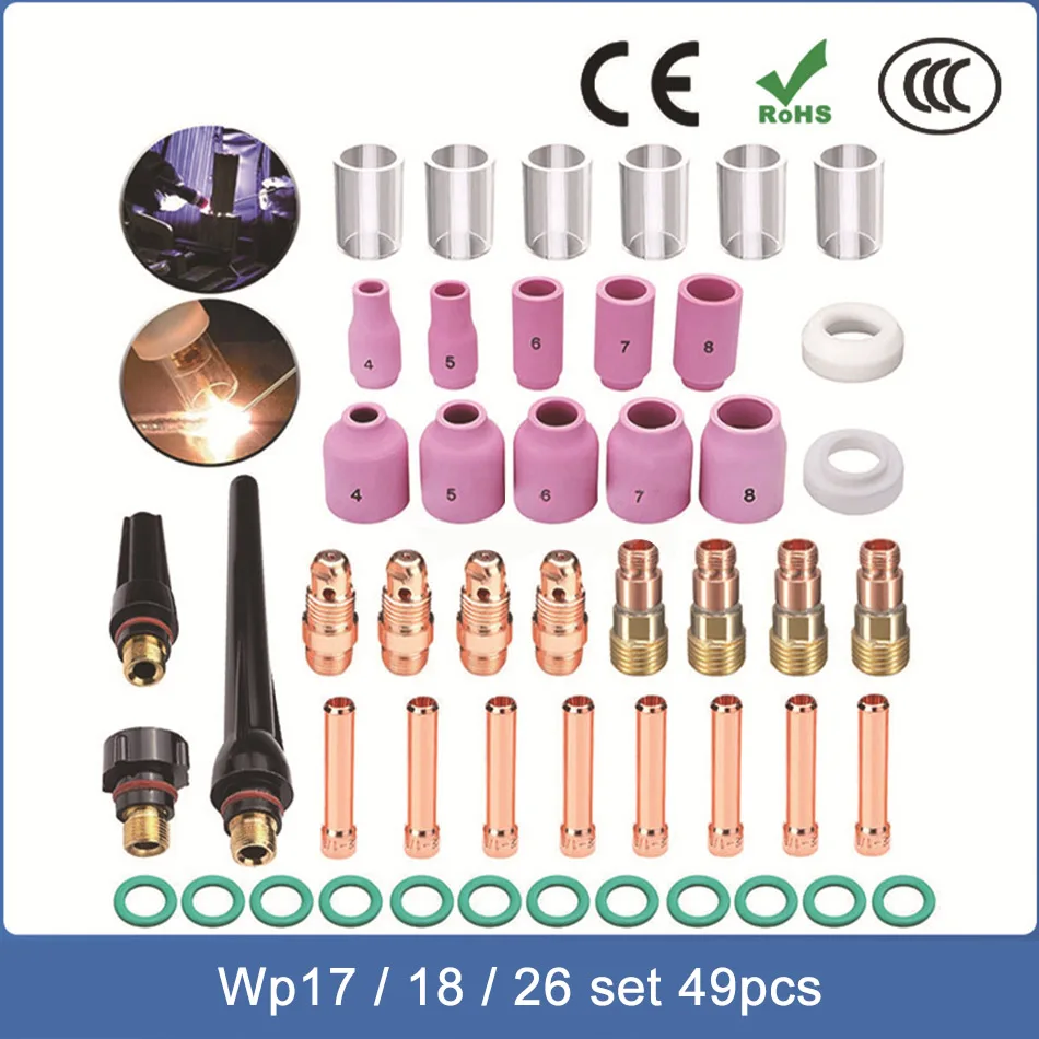 

49PCS Welding Torch Stubby Gas Lens Pyrex Glass Cup Kit Durable Practical Welding Accessories Easy Use For WP-17/18/26 TIG 10