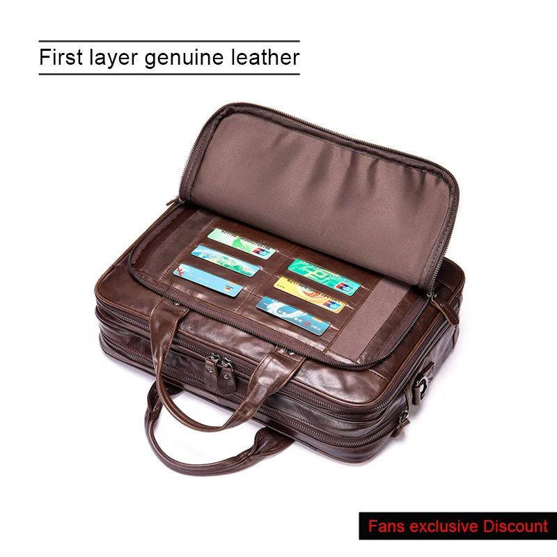 Free Customized Name Genuine Leather Large Capacity Laptop Handbag Briefcase Cowhide Computer Bag Business Conference Men's Bag