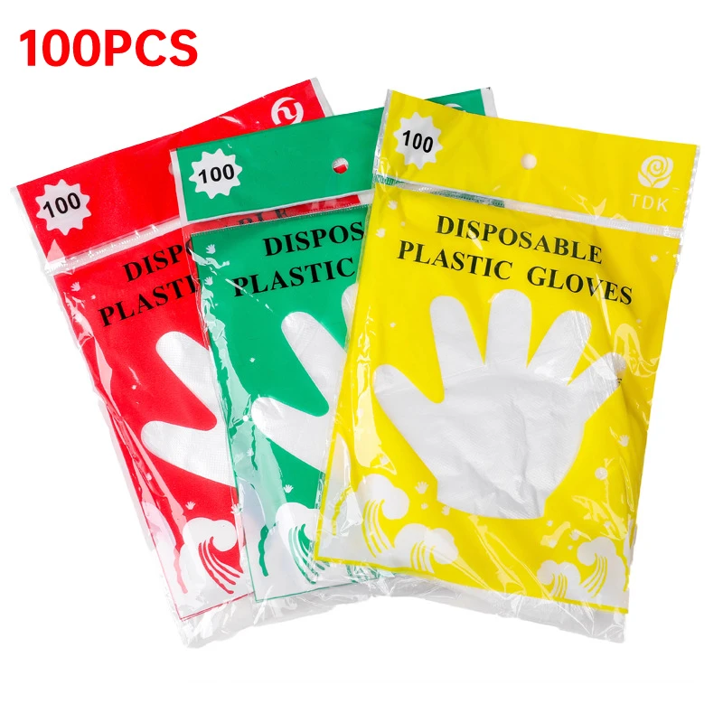 

100Pcs Plastic Disposable Gloves Food Fruit Prep Safe Gloves Multi-functional Cleaning Gloves Household Kitchen Accessories