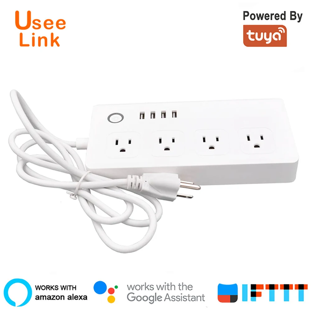 

UseeLink Wifi American Smart Power Strip,with 4 AC and 4 USB Ports,Smart Home App Remote,Voice and Timing Control Power By Tuya