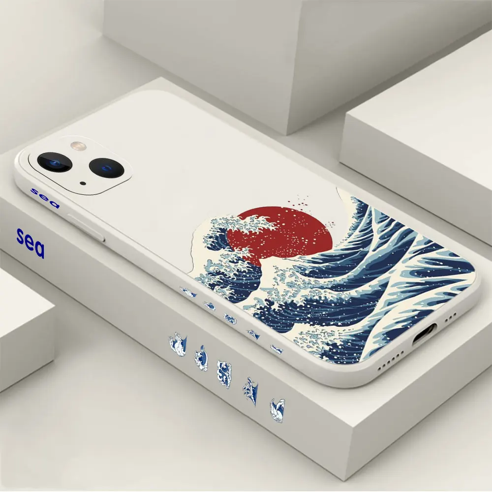 

Red Sun Sea Waves Phone Case For Apple iPhone 14 13 12 11 Pro Max Mini 8 7 6 6S X XR XS SE Plus Cover Liquid Fundas Cqoues Shell