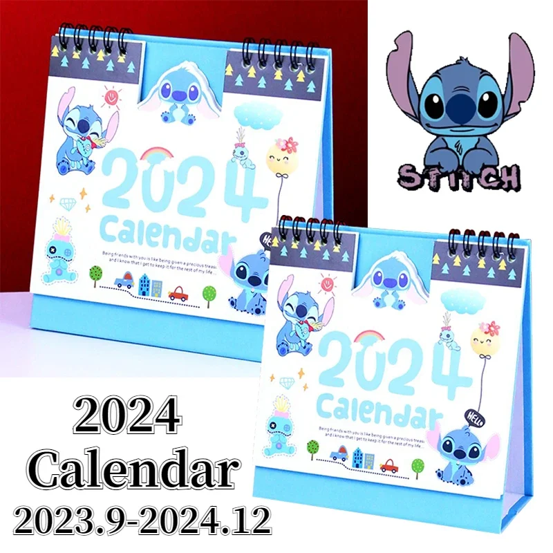 

2024 Calendar Disney Stitch Cartoon Desk Calendar School Supplies Office Desktop Ornament Daily Monthly Plan Notebook Calendar