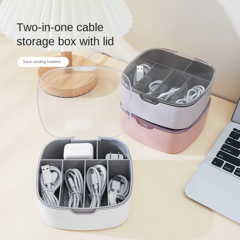 

Cable Organizer Storage Transparent Plastic Data Line Storage Container for Desk Headset Key Jewelry Finishing Box Office Holder