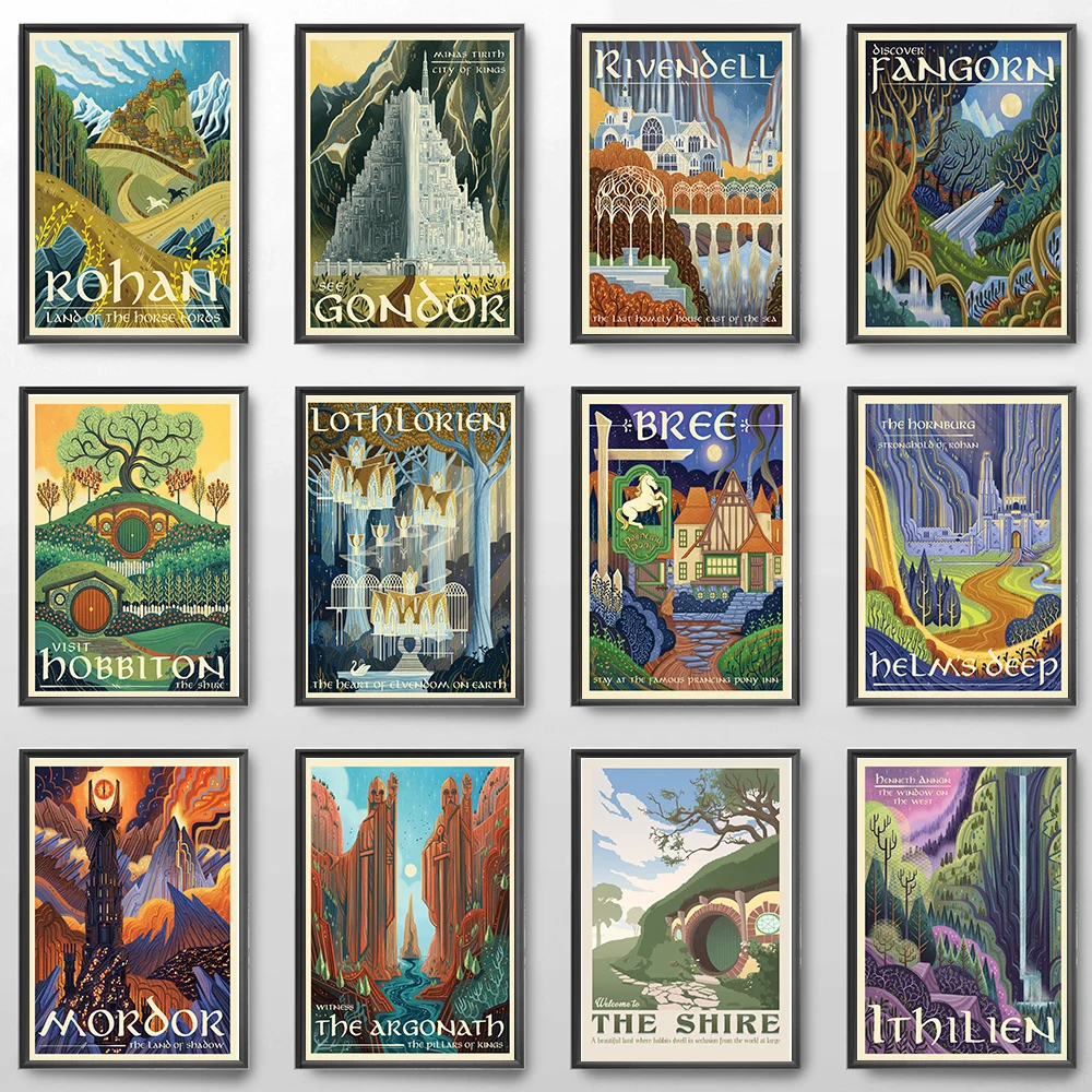 

Canvas Painting Wall Art Tolkien Middle Earth Landscape LOTR Posters and Prints Wall Pictures Travel Gift Living Room Decoration