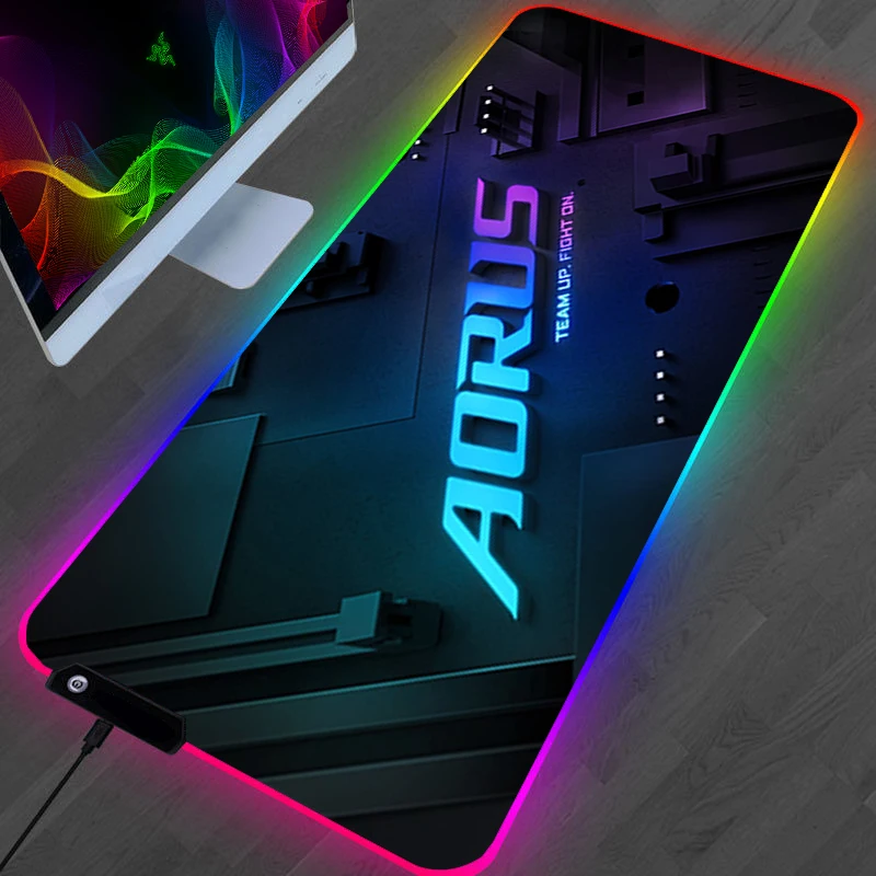 

Коврик для мыши Gigabyte Rgb, большой коврик для мыши с милыми аксессуарами, настольные коврики Aorus 900 × 400, коврики для игр Xxl, игровой коврик для де...