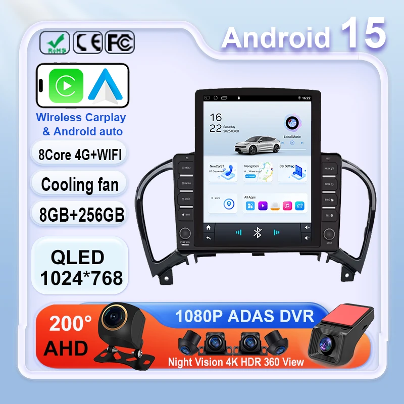 Фото Автомобильный радиоприемник для Nissan Juke Infiniti ESQ 2004-2016 Auto Carplay GPS DSP QLED видеоплеер 4G WiFi мультимедийный плеер Android9,7 дюйма №1