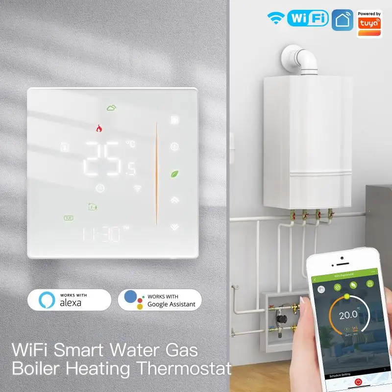 

Термостат Tuya Smart Life для газового котла и теплого пола, Wi-Fi контроллер температуры для домашнего отопления, Яндекс Алисы, Alexa, Google