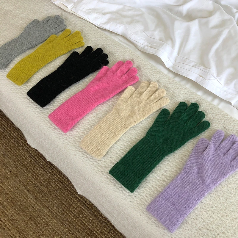 

Female High Elastic Full Fingers Gloves Faux Rabbit Wool Gloves Women Winter Mittens Solid Color Thicken Warm Gloves