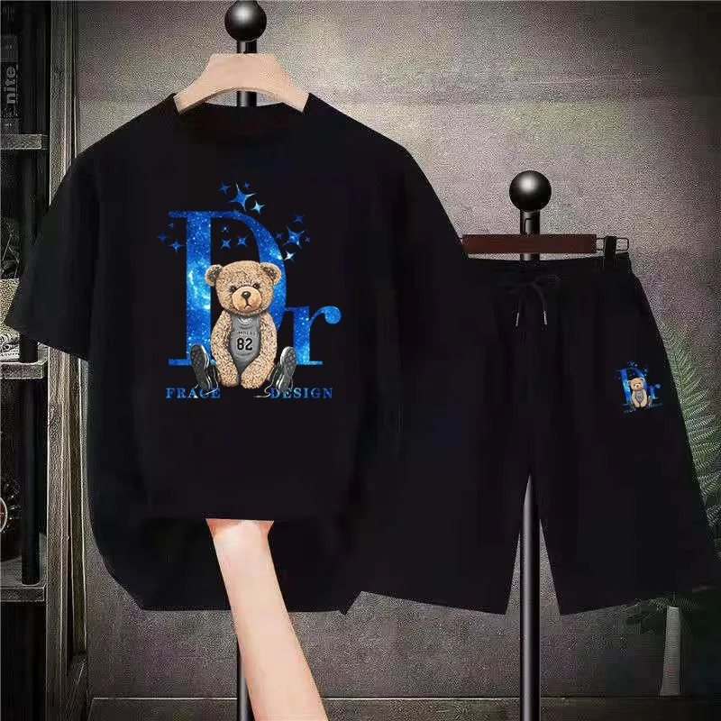 Summer Men And Women Shirt Short Suit Super Big Bear Pattern Street Clothing Men's Hip Hop Sportswear Unisex Fashion Anime Suit