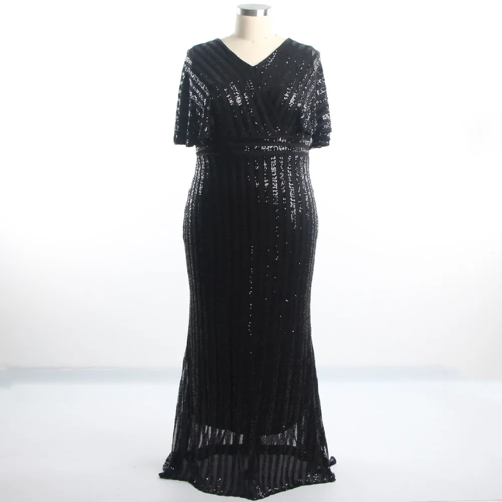 Женское вечернее платье с блестками, черное элегантное платье в пол с V-образным вырезом, на молнии сзади