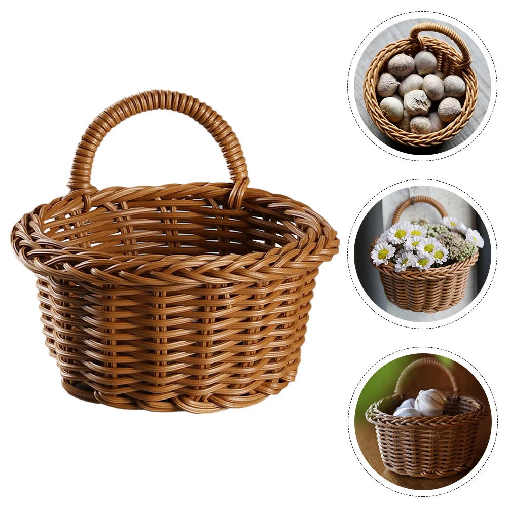 

Multipurpose Basket Imitation Rattan Woven Kitchen Wall Storage Creative Sundries Hanging Picnic basket