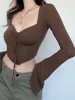 2023 Long Sleeve Tee Y2k Streetwear Clothing Women T-Shirt Retro Pullovers Korean Soild Color Grunge Streetwear Vintage Slim Top 1