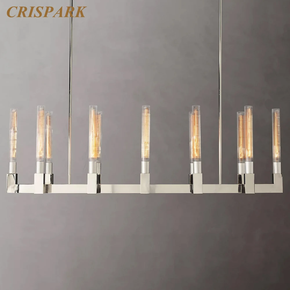 

Линейная люстра Cannele, Современная никелевая Светодиодная потолочная светильник, прозрачная рифленая стеклянная горизонтальная железная л...