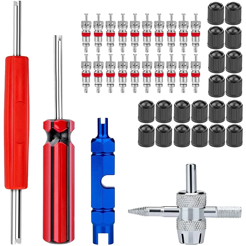 

44-Piece Valve Stem Removal Tool, Valve Core, 4-Way Valve Tool, Valve Core Removal Tool, Valve Stem Cover