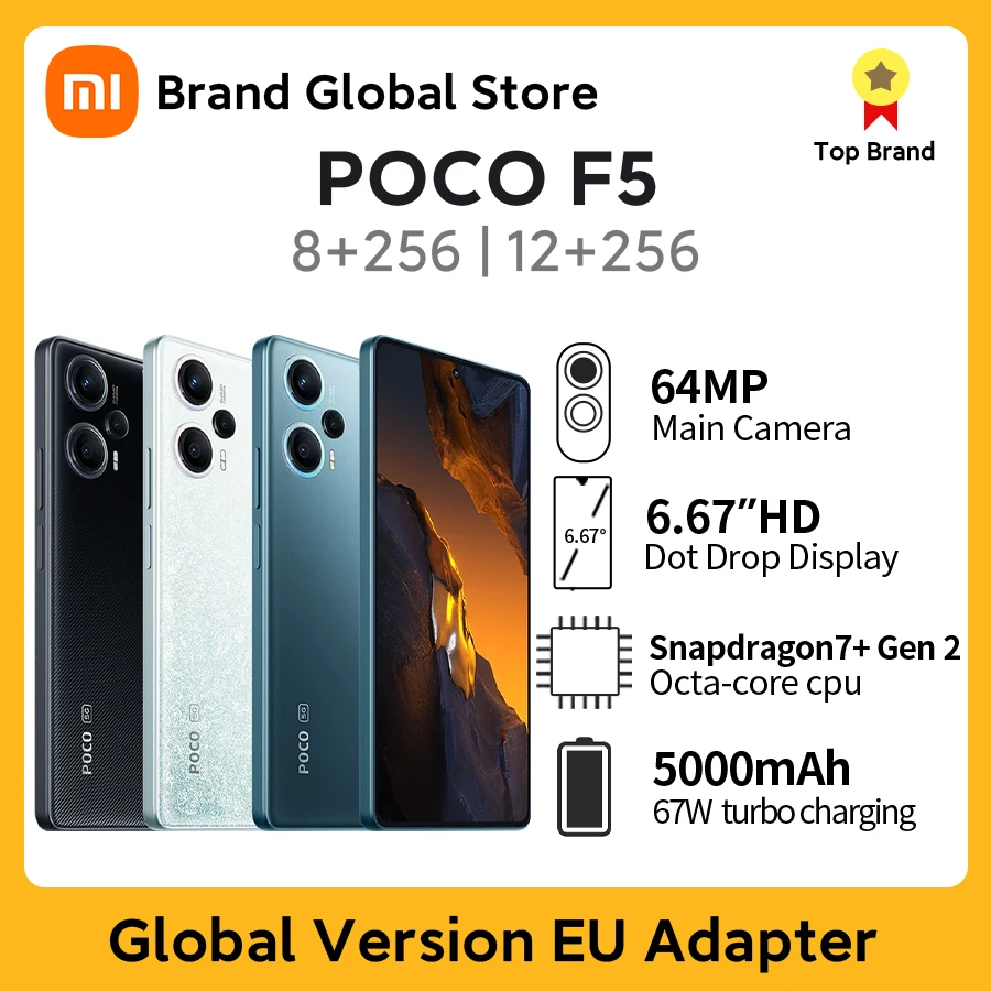 

POCO F5 5G Smartphone Snapdragon 7+ Gen 2 Octa Core 120Hz 6.67"AMOLED Cellphones 64MP Triple Camera with OIS NFC 67W 5000mAh