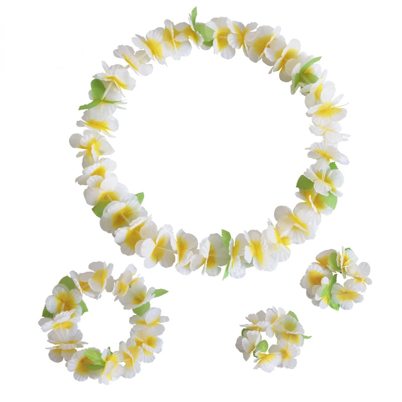

20pcs Hawaiian Leis Luau Tropical Headband Flower Crown Wreath Headpiece Wristbands Floral Necklace Bracelets Hair Band Party