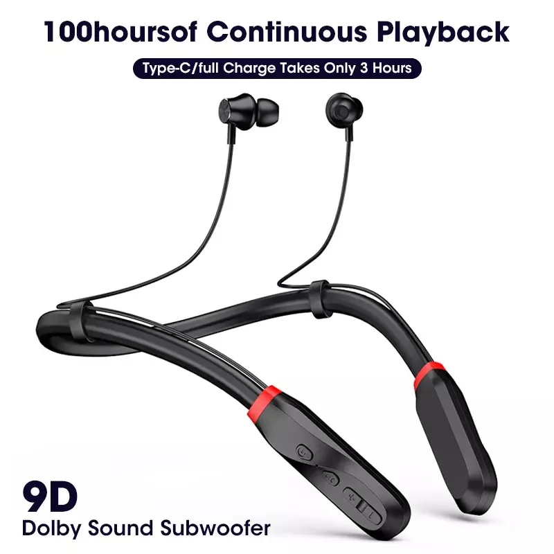 

Bluetooth Neckband Headphones Bass Wireless 9D Stereo Headset with Large Battery 100Hrs Playtime BT5.1 High Quality Earphone Mic
