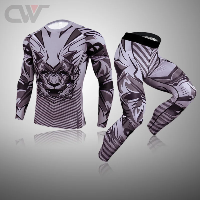 

MMA Rash Guard Men's Winter Long Underwear Thermal Shirt Tights First Layer Compression Sportswear Fitness Warm Sweat Suit 4XL
