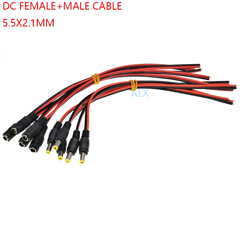 

10 шт. 5,5*2,1 мм штекер питания постоянного тока + гнездовой штекер x разъем с проводом для камеры видеонаблюдения светодиодная Вилка питания 29 см