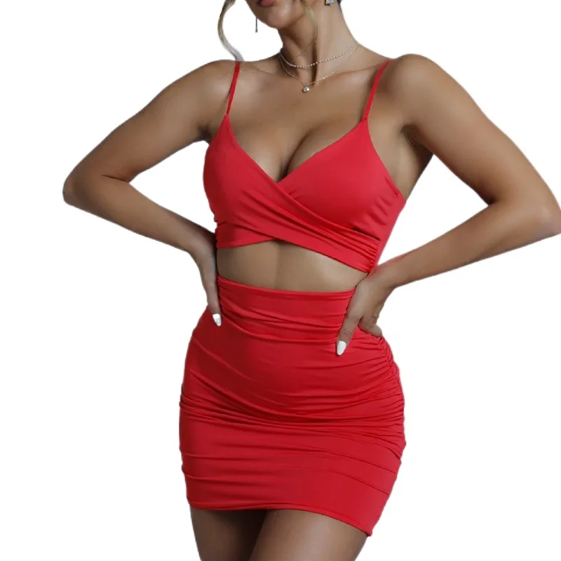 

European And American Women's 2023 Summer Tight Waist Wrap Hip Sexy Spicy Girl French Strap Dress