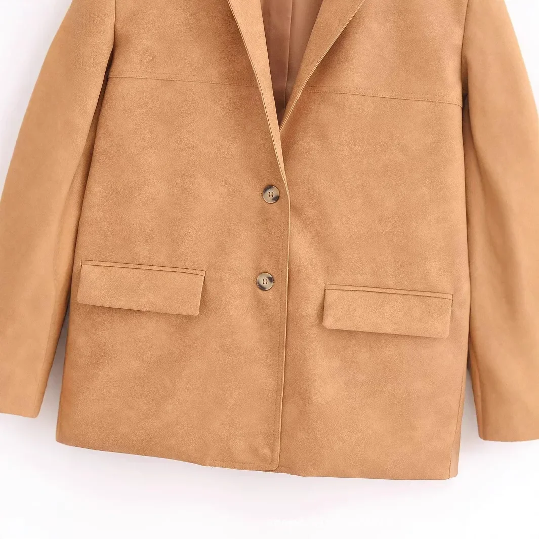 Модная простая однобортная куртка из замши 2024 Новое поступление трансграничная