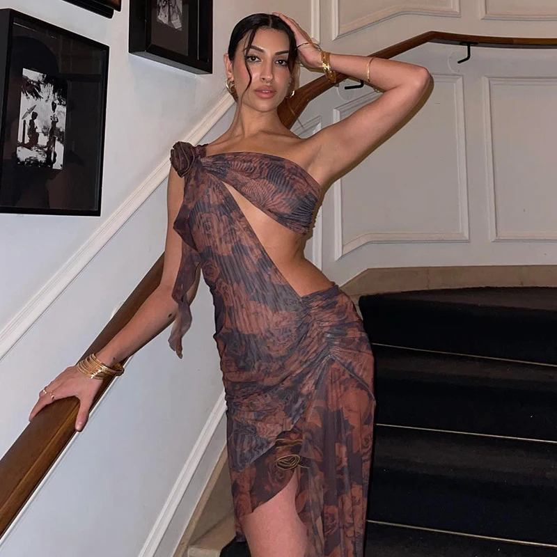 

Летнее платье для женщин 2023 накидка с принтом новые сексуальные наклонные плечи с асимметричным спандексом пляжный купальник накидка для плавания