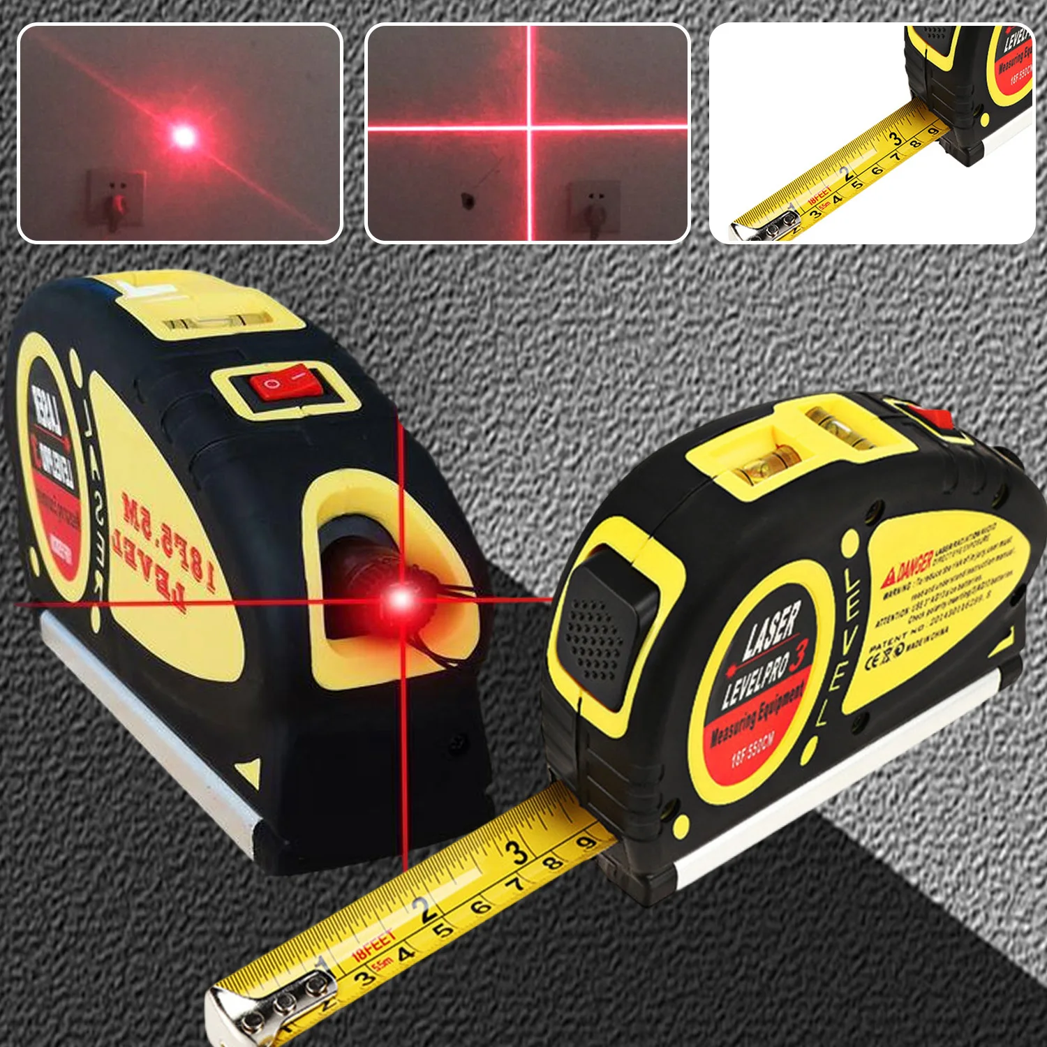 

18ft Steel Tape Measure 2 in 1 Laser Level,Powerful Beam Single Line Horizontal Crosshair Level Tools for Home Improvement