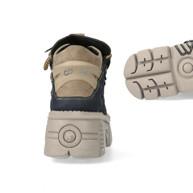 Fall 2023 New Spanish Fashion Brand Retro Contrast Color Muffin Increased Platform Rock Motorcycle Punk Shoes Women