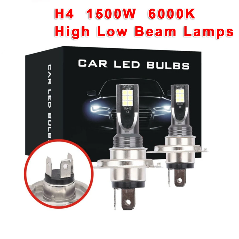 

H4 Headlights High-Low Beam Replacement Waterproof 1500W Aluminum Bulbs