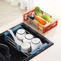 foldable vegetable fruits drainer basket cleaning storage racks kitchen accessories stainless steel sink drain rack