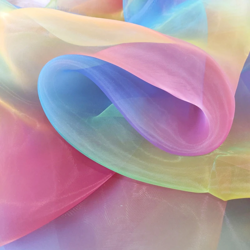 

1meter price rainbow organza fabric skirt stage background colorful DIY fabric