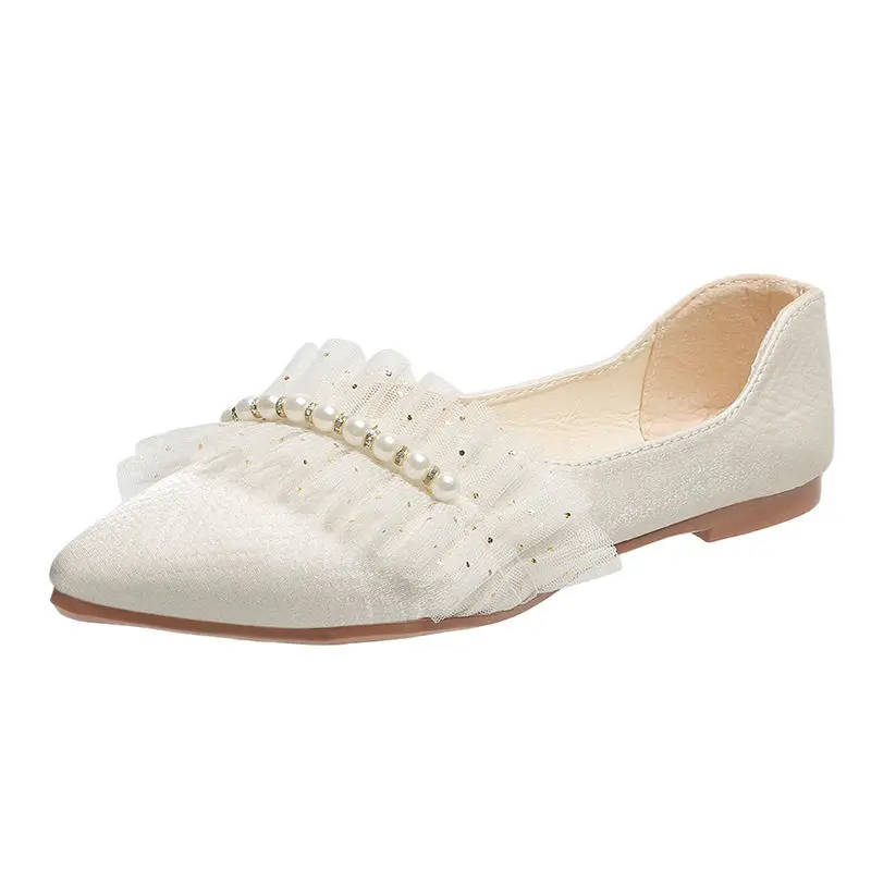 Туфли женские повседневные с острым носком, дышащие кожаные лоферы, балетки, плоская подошва, жемчуг, для прогулок, 2022 Туфли женские повседневные с острым носком, дышащие кожаные лоферы, балетки, плоская подошва, жемчуг, для прогулок, 2022