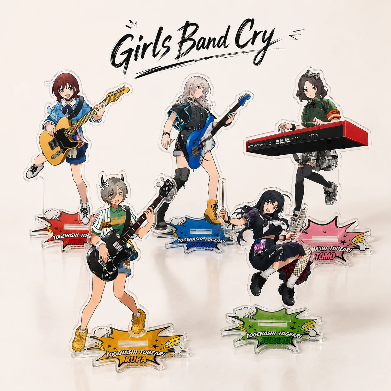 Фото Акриловая подставка Girls Band Cry Rupa: настольное украшение в виде бас-гитары, коллекционный декор с аниме-персонажами, подарок, брелок №1