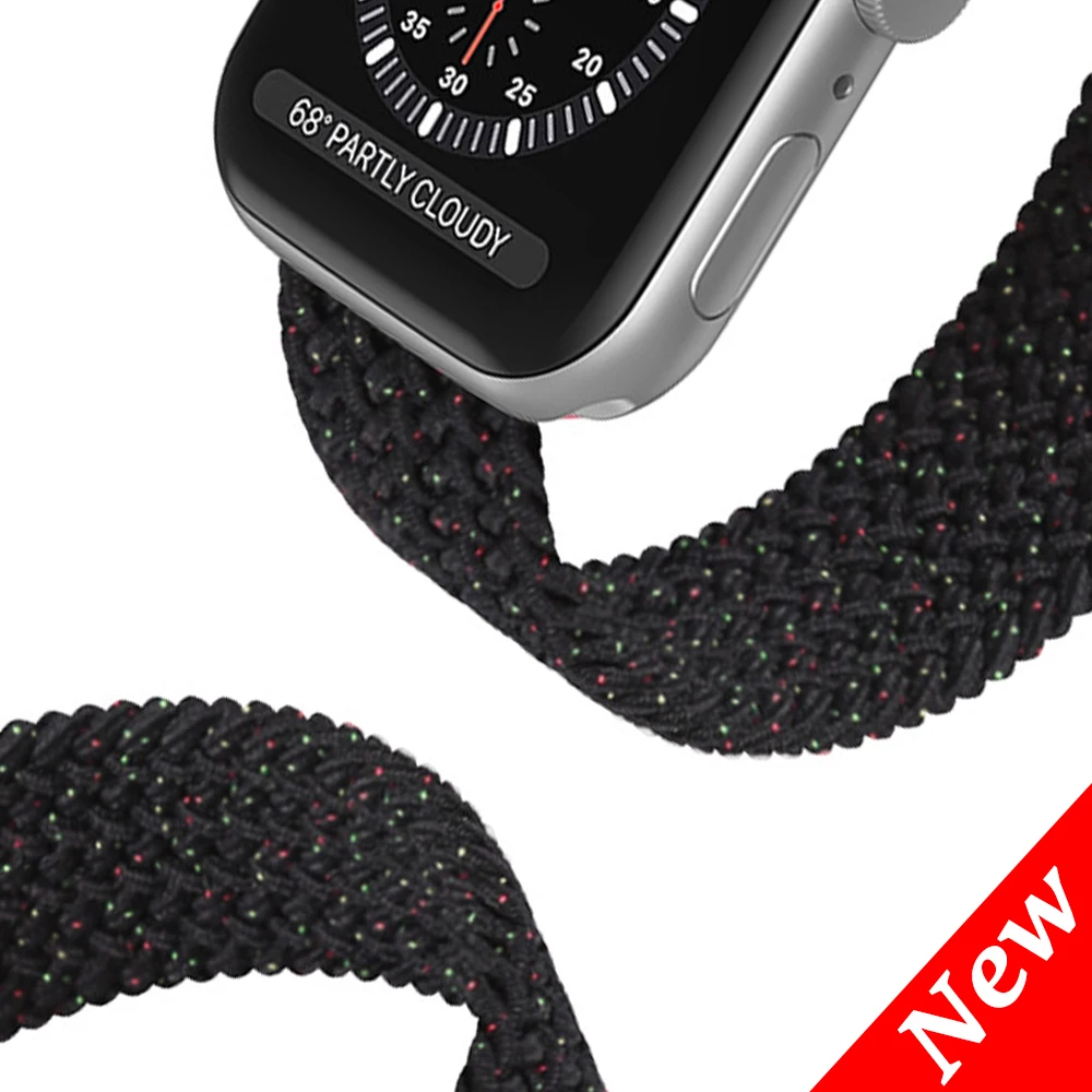 

Ремешок Плетеный Соло для Apple Watch band 44 мм 40 мм 45 мм 41 мм 42 мм 38 мм, нейлоновый эластичный браслет для iWatch Series 3 4 5 SE 6 7