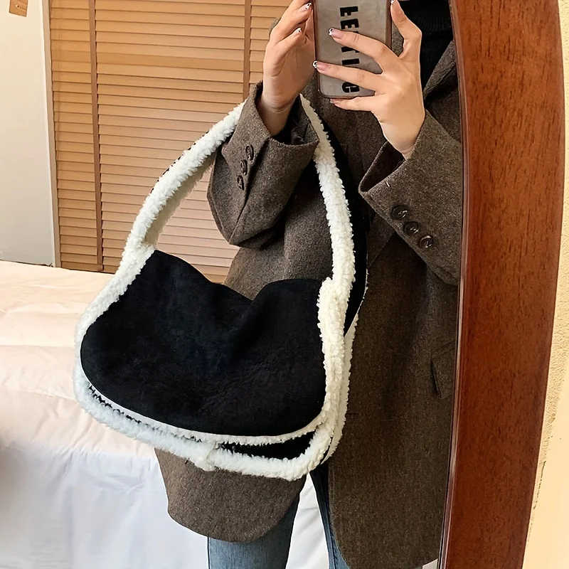 

2023 New Winter Fur Scrub Fashion Casual Women's Bag Furry Portable Large Capacity Underarm Bag Shoulder Bag