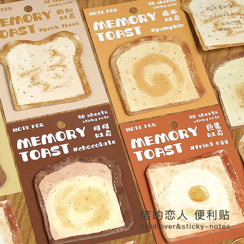 

30sheets Bread Shape Series Sticky Notes Funny Ins Stationery Message Paper Kawaii Memo Pads Posits School Supplies Accessories