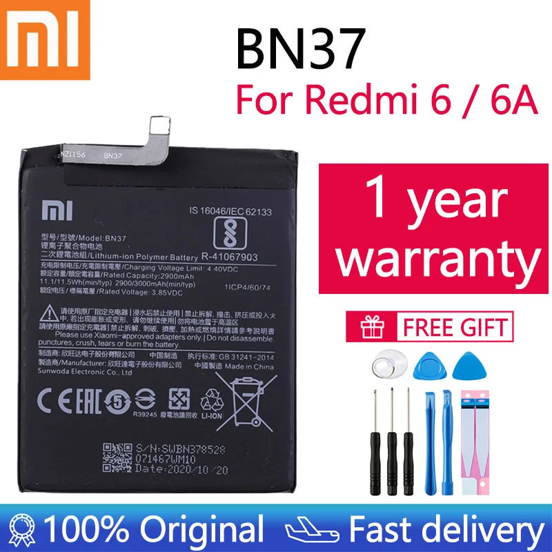 

Оригинальный аккумулятор Xiao Mi BN37 3000 мАч для Xiaomi Redmi 6 Redmi6 Redmi 6A высококачественные сменные батареи для телефона
